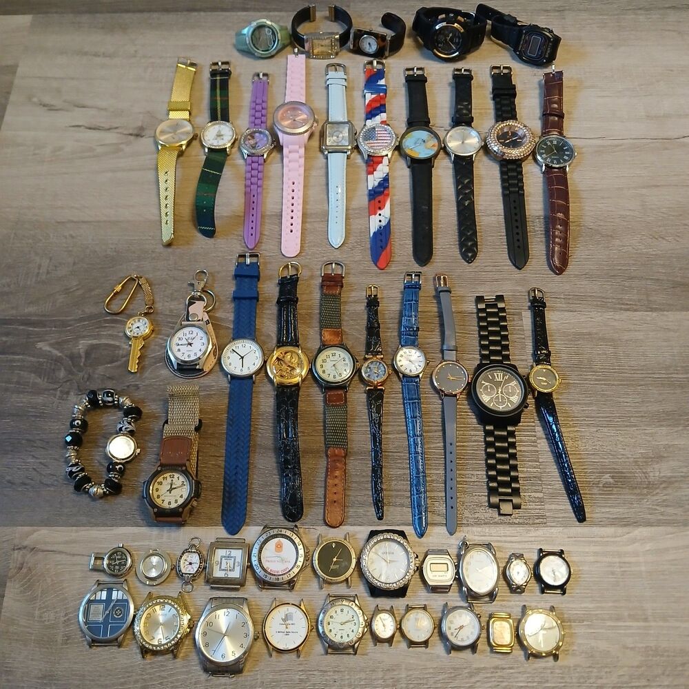 Huge Watch Lot of 45+ Mixed Brands Vintage & Modern Parts/Repair Untested-Box E3